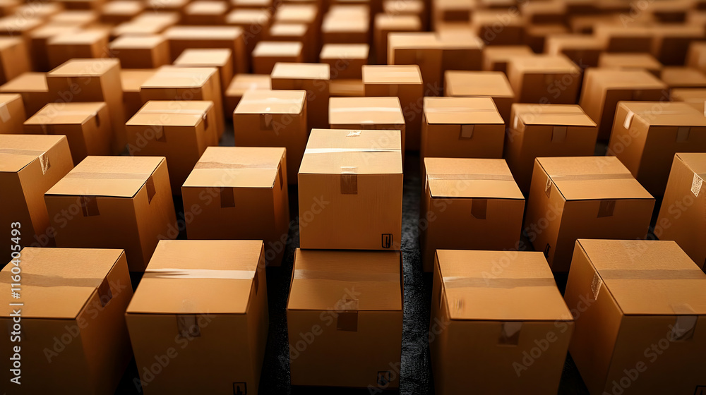 Poster cardboard boxes arranged neatly in warehouse, ready for shipping and distribution processes.