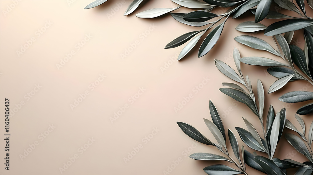 Aufkleber olive branches arranged on a neutral background create a natural, minimalist design with space for t