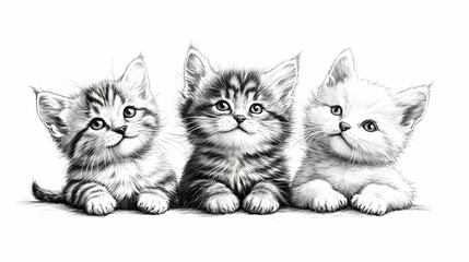 Three Kittens Look Up Curiously: Pets, Animals, Furry Friends, Whiskers, Paws, Cute Kittens