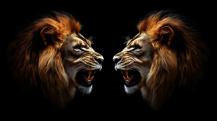 Fototapeta premium Lions Roar: Big Cats Face Off in Epic Wildlife Showdown