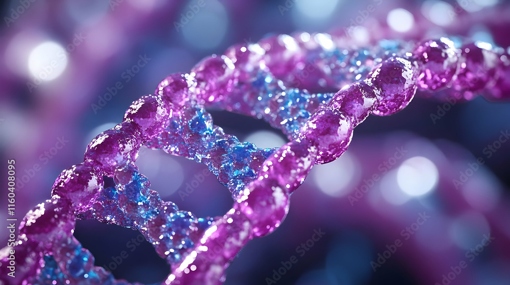 Poster 3d rendered illustration of a dna strand structure with a bokeh effect background