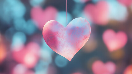 Pink horizontal hanging heart bokeh background blurry soft light gentle romantic design