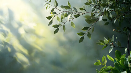 Green Leaves and Branches Create a Tranquil and Natural Backdrop, Beautifully Illuminated by Sunlight