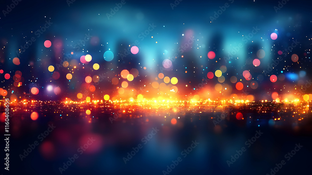 Poster abstract background displays colorful bokeh lights shimmering beautifully with a festive glow.