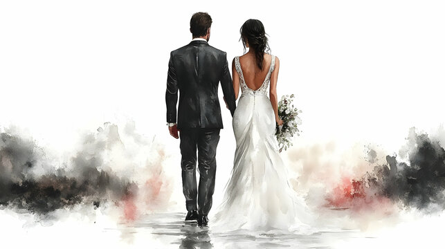 Couple Walks Away Together After Wedding Ceremony