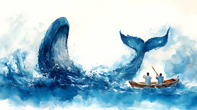 Rowboat Navigates Whale Waves: Ocean Adventure