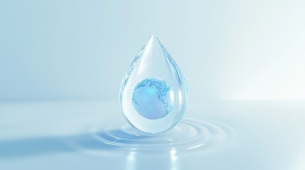 A Water Drop Encapsulating Our Planet: A Symbol of Global Water Conservation and Environmental Sustainability