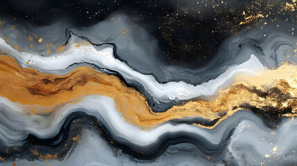 Abstract Art Flows with Gold, Black, and White Accents Elegantly