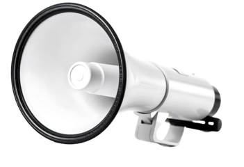 Megaphone for public announcements, Black megaphone for promotions, Simple megaphone design, Announcement megaphone isolated  on white background