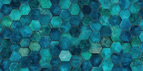 Blue and green tile pattern with hexagonal shapes
