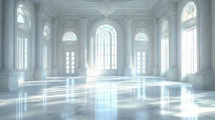 Fototapeta premium White Room Shines with Pillars, Archways, and Marble Floors