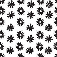 Seamless pattern of black floral pattern on white background. Stylized flowers with simple lines create a classic and elegant look, ideal for textiles or backgrounds in design projects.