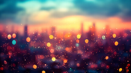 Naklejka premium Abstract Background Shows Blurred City Lights with Colorful Bokeh Effect at Sunset Beautifully
