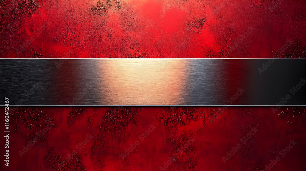 Poster a textured red background with a sleek metallic strip in the center.