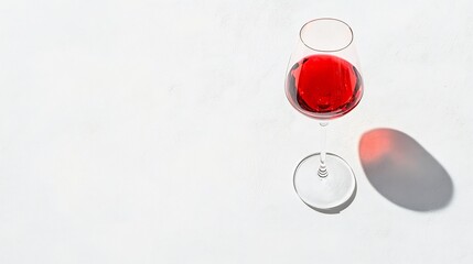 Close-up Photo: Sunlight Illuminates Vibrant Red Wine Glass on Marble Surface. AI Generated