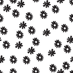 Seamless pattern of black floral pattern on white background. Stylized flowers with simple lines create a classic and elegant look, ideal for textiles or backgrounds in design projects.