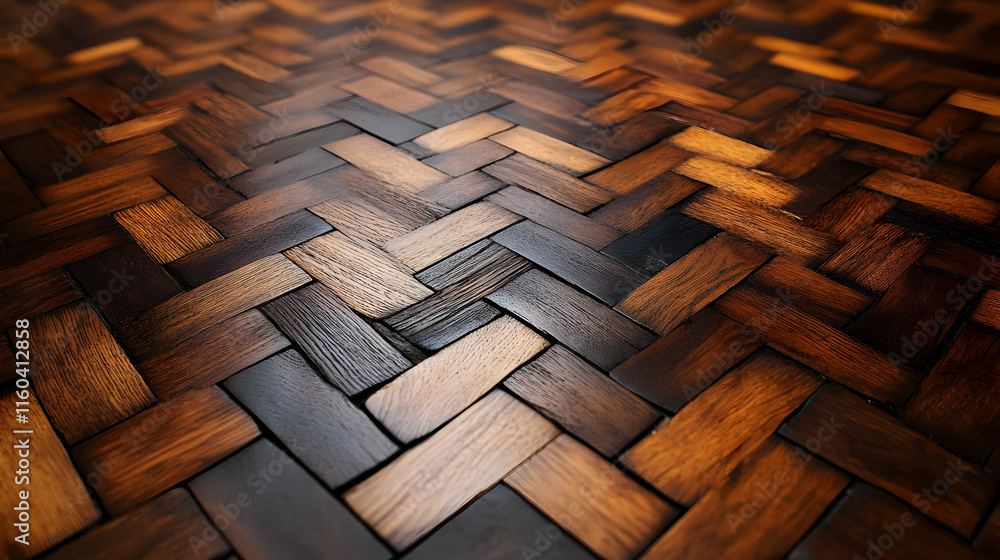 Poster intricate herringbone wood floor pattern creates a visually captivating and textured surface.