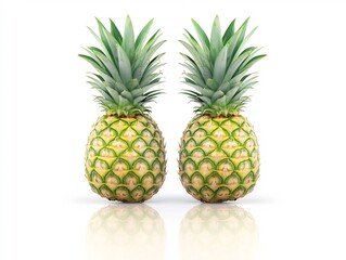 Fototapeta premium Two Vibrant Pineapples Perfectly Positioned Against a Clean White Background: Close-Up Photo. AI Generated