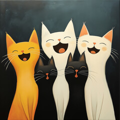 Five happy cats