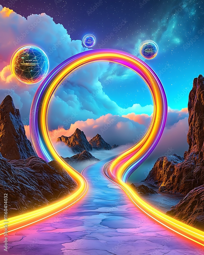 Aufkleber vibrant cyber landscape with futuristic double exposure design of a dynamic power dashboard and colo