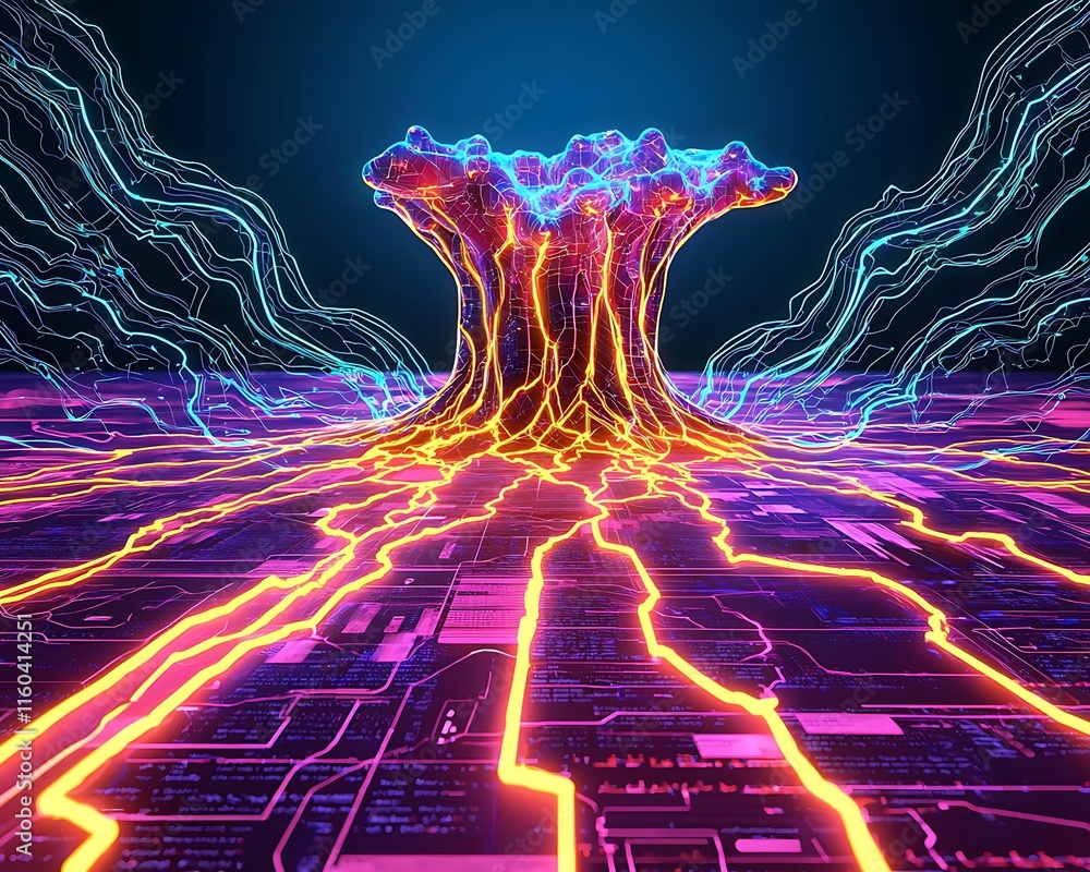 Poster futuristic cyber power dashboard design with abstract double exposure effect and glowing lines repre