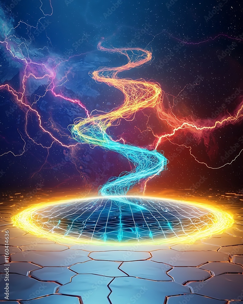 Poster stunning double exposure design of cyber power dashboard featuring dynamic lightning effects and vib