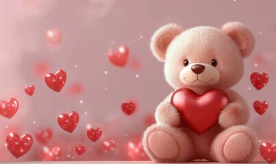 Fototapeta premium Cute teddy bear holding heart romantic setting digital art soft mood