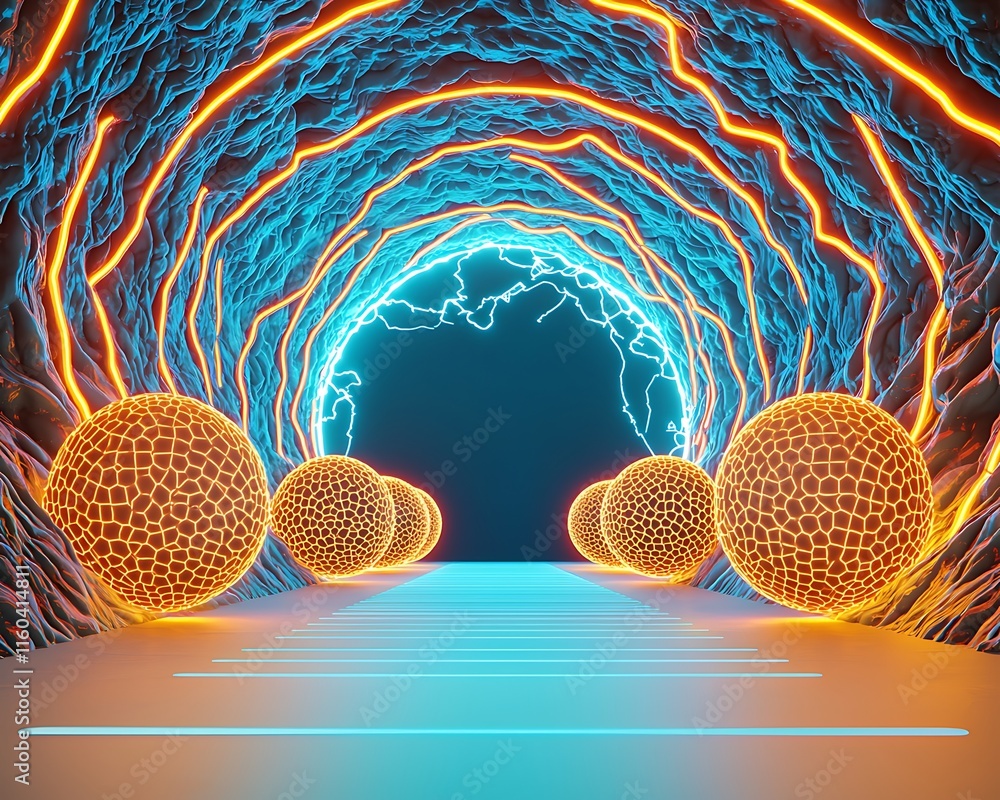 Poster abstract visualization of energy monitoring and double exposure with pulsating light effects in a vi