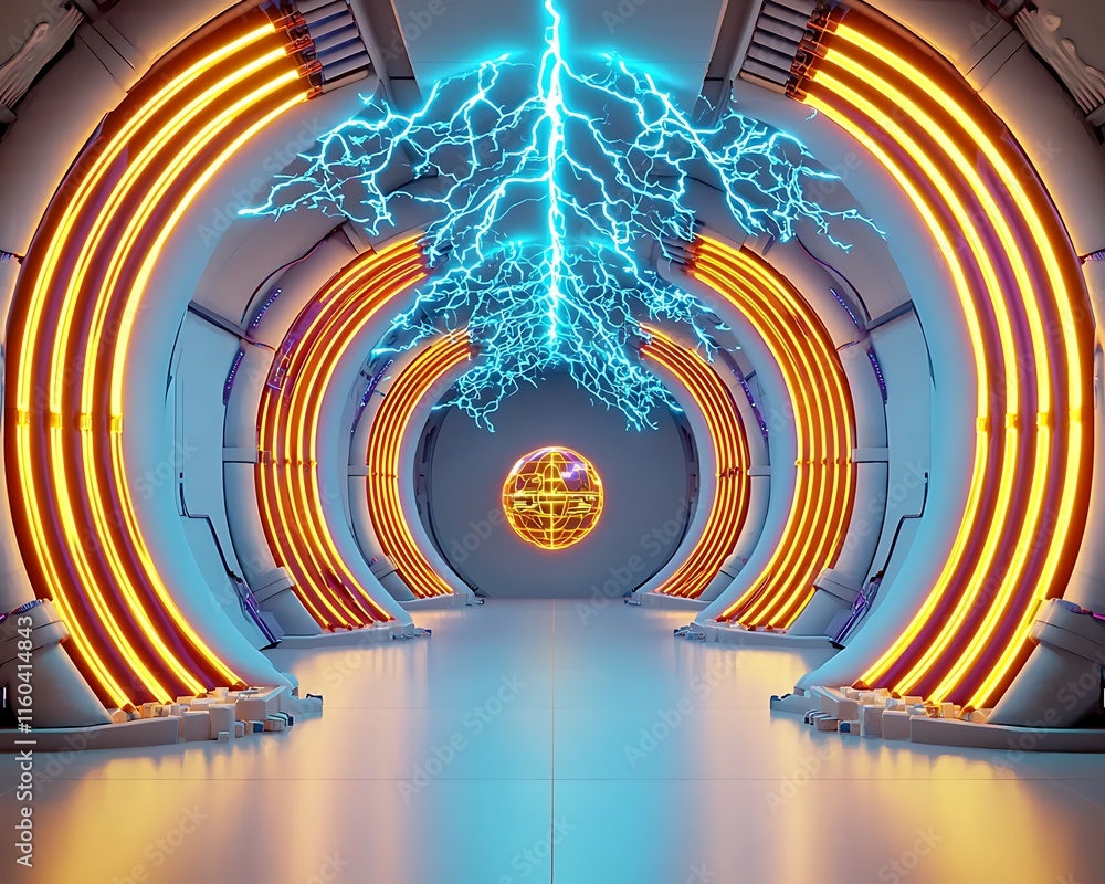 Poster futuristic energy monitoring system with pulsating light and electric charges in a high-tech environ