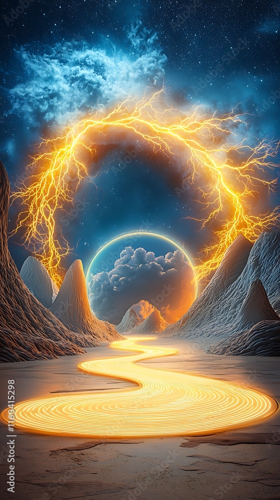 Poster stunning vibrant light display with dynamic energy and double exposure effects in a surreal landscap