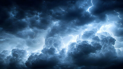 Dark Storm Clouds Fill the Sky with Bright, Powerful Lightning Strikes Dramatically