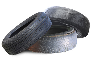 old worn damaged tires isolated on white background