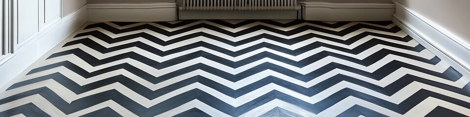 Obraz premium A modern zigzag pattern floor with contrasting black and white tones for a bold look