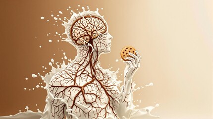 Artistic portrait of a person blending with nature holding a cookie