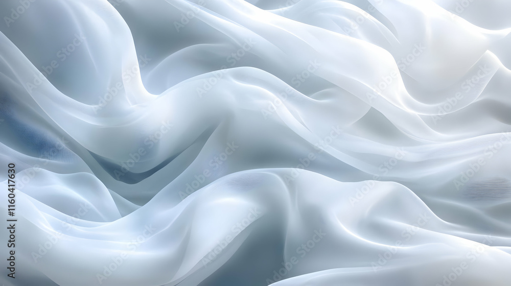 Poster flowing white fabric creates soft and elegant waves gently with smooth texture.
