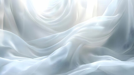 Fototapeta premium White Sheer Fabric Flows and Drapes Gracefully, Creating an Elegant Abstract Background