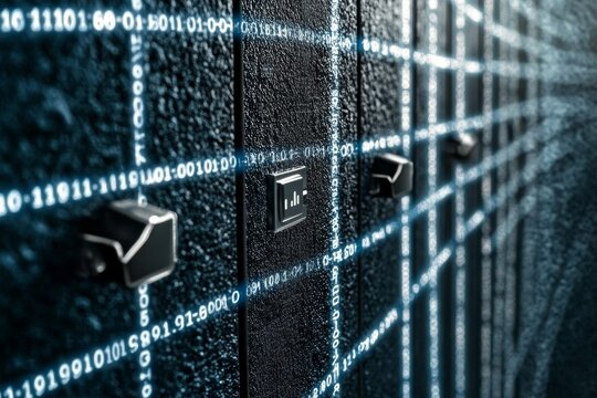 A digital vault with binary code, symbolizing data security and storage technology.