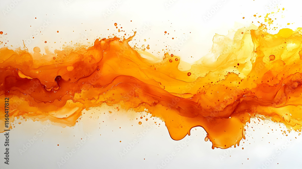 Aufkleber abstract orange fluid art background splashes dynamically with white negative space