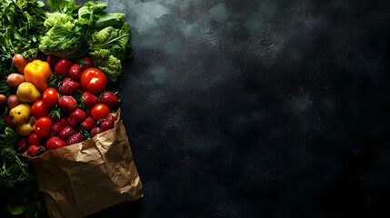 Fresh Produce Spills from a Brown Paper Bag onto a Dark Textured Background Beautifully