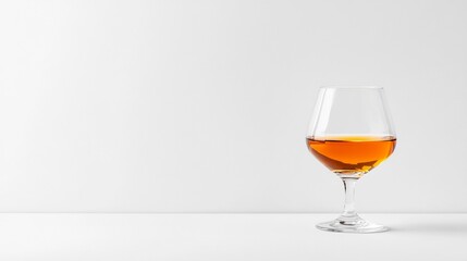 Close-up Photo: Amber Liquid Gently Swirling in Crystal Glass on Pristine White Background. AI Generated