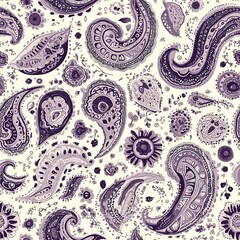 Dusty Purple Paisley Pattern with Off-White Background Design