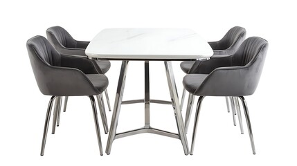 A white table with four chairs around it