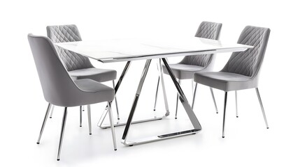 A white dining table with four chairs around it