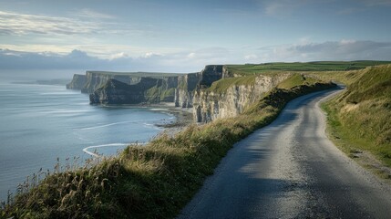 Coastal Road Winding Beside Dramatic Cliffs and Ocean