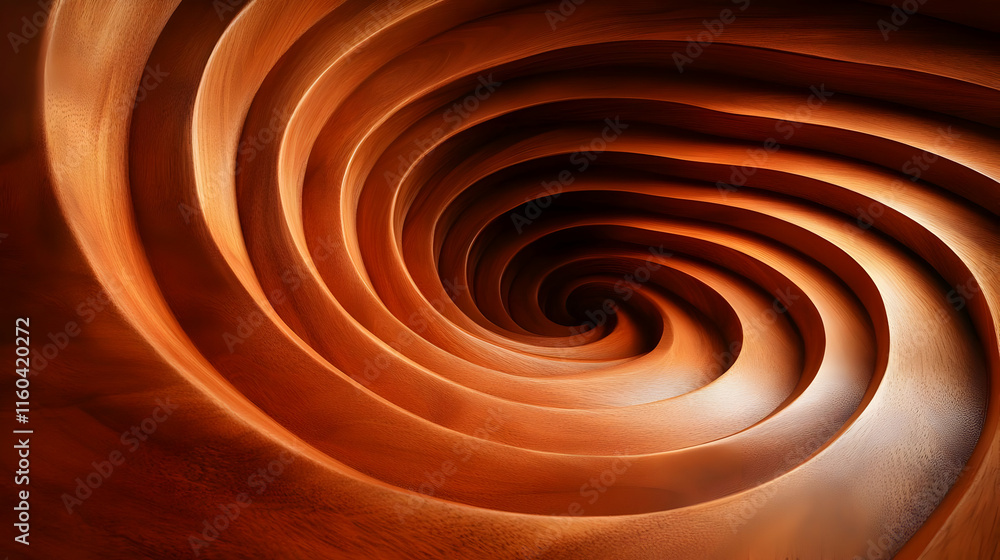 Poster abstract wooden spiral creates a mesmerizing visual illusion with depth and texture.
