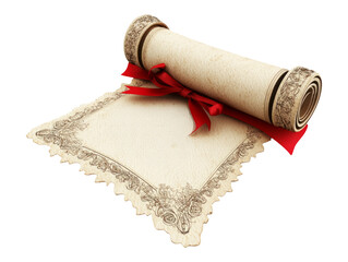 Digital Certificate Scroll with Red Ribbon on Transparent Background
