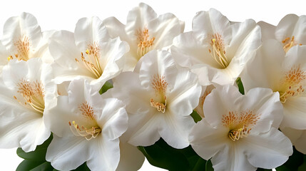 White Rhododendron Flowers Bloom Beautifully in a Cluster with Green Leaves Gently