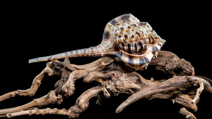 Murex Haustellum Shell on Driftwood