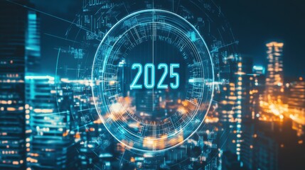 Fototapeta premium Futuristic Clock Overlay in Urban Night Scene