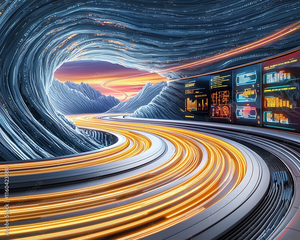 Poster futuristic cyber power dashboard with stunning double exposure design showcasing dynamic data visual